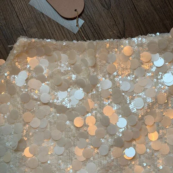 MESHKI Maude Transparent Sequin White Bridal Mini Skirt With Split - Small - Picture 3 of 8